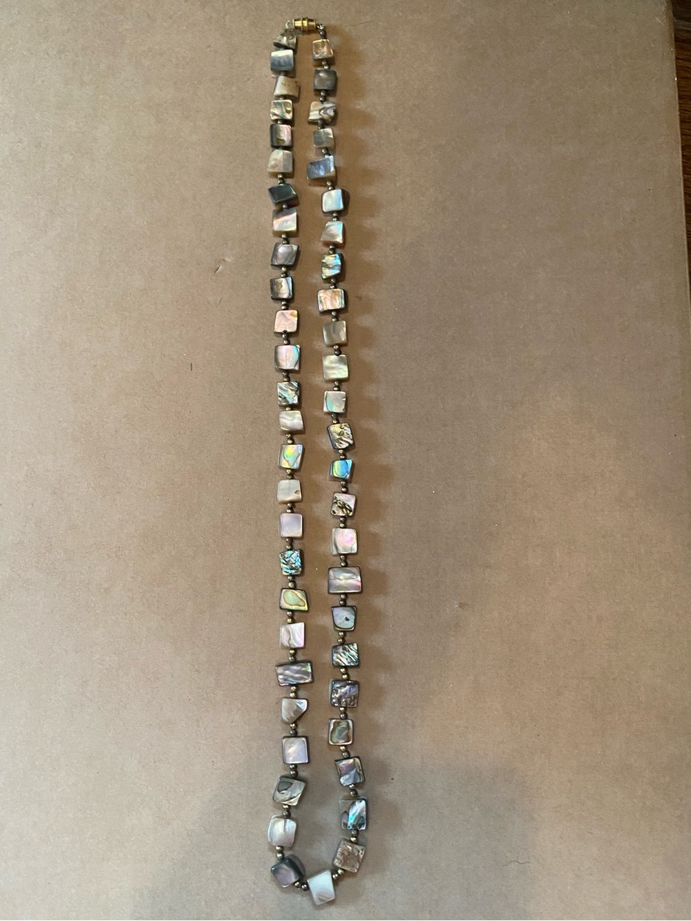 Vintage Iridescent Abalone Shell Square Bead Strand Necklace - Multicolor MOP